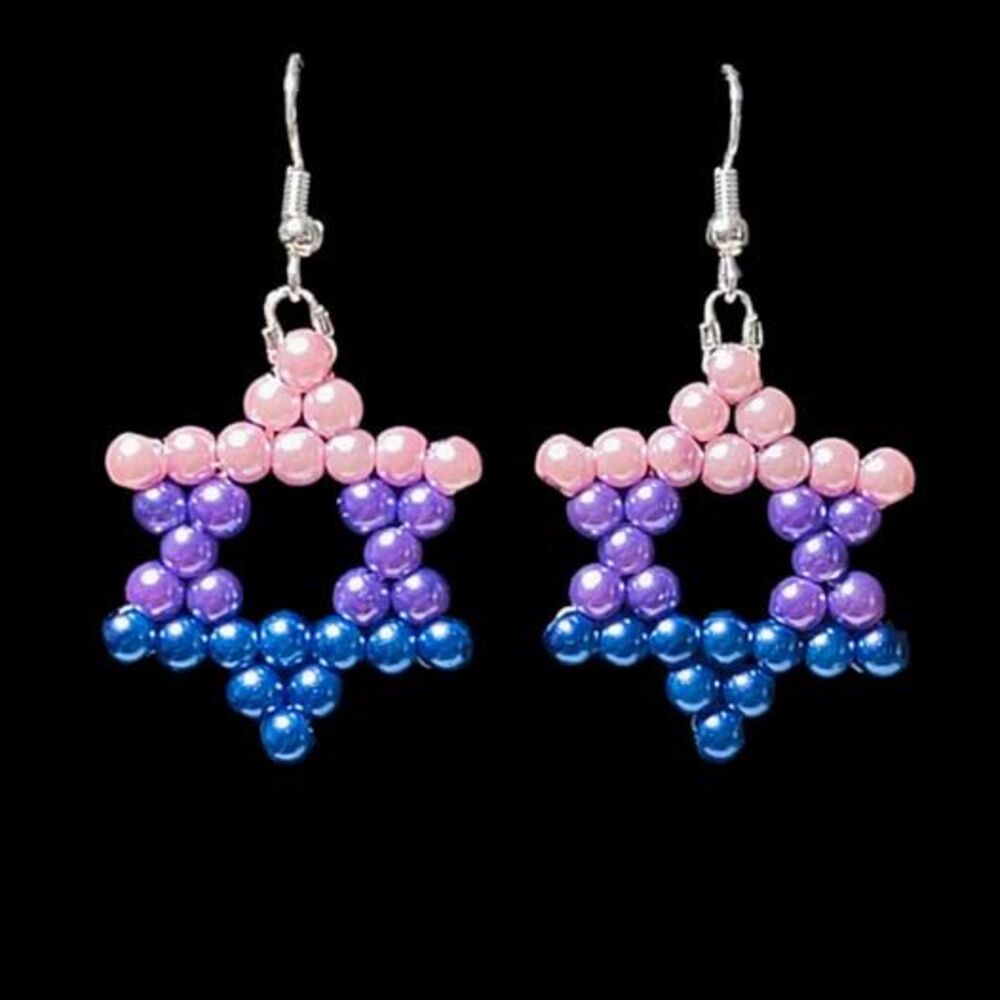 Star of David Pink Purple Blue Earrings-Wires-Silver